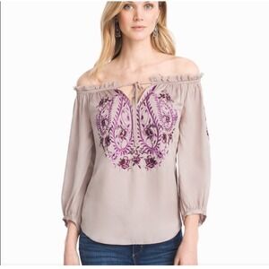 White House Black Market Off Shoulder Embroidered Blouse Top Woman's‎ SP